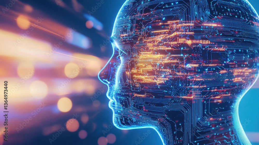 Poster artificial intelligence processing data in electronic brain circuitry human head with ai circuits