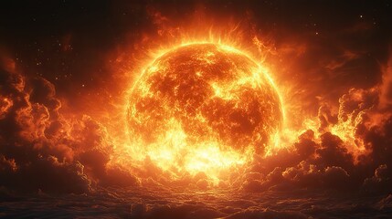 Earth burns in space with a solar flare, illustrating climate change.