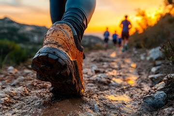 a trail runner is running towards the finish line on the moutain