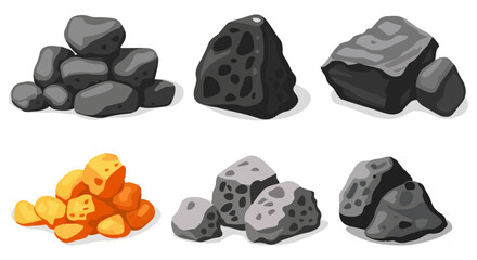 Clip art hand drawn simplistic illustration of different coals, minerals, stones or rocks set. Cartoon game art rocks and stones