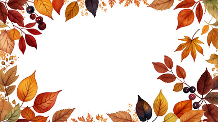 Autumn leaves frame with colorful fall foliage border and nature-inspired design in red, orange, yellow, and green tones