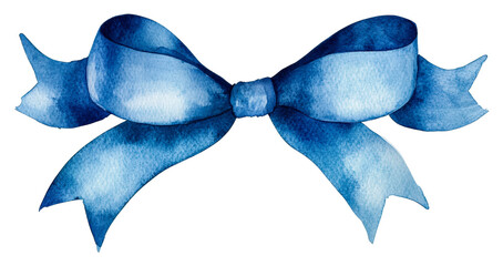 Elegant blue ribbon bow for gift wrapping watercolor design cut out