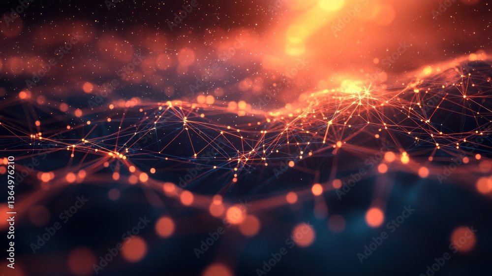 Poster illuminating network connections against a starry backdrop representing data flow internet structure
