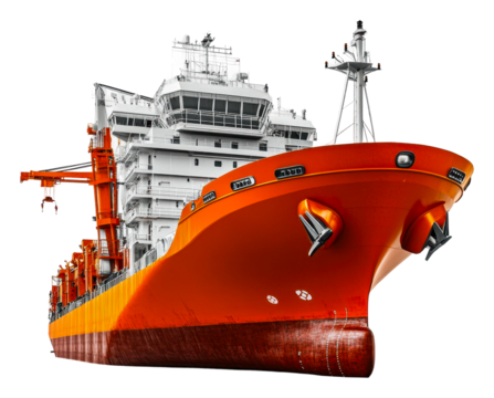 Cargo ship loading operations at industrial environment aerial view cut out