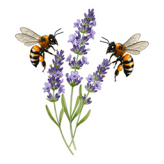 Symmetrical Bumblebees Flanking Lavender Sprig on Dark Gray Background