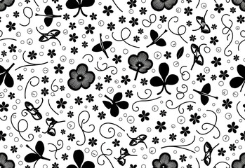 Fototapeta premium Seamless Pattern Leaves Curls Monochrome Abstract Floral Background Stylish Monochrome Texture