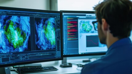 A machine learning engineer developing predictive models for climate change forecasting, research lab with climate data, machine learning algorithms