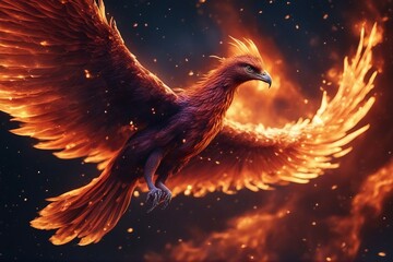 The Phoenix Rising from the Flames – A Symbol of Rebirth and Immortal Strength. Generative AI