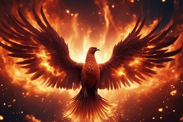 The Phoenix Rising from the Flames – A Symbol of Rebirth and Immortal Strength. Generative AI
