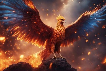 The Phoenix Rising from the Flames – A Symbol of Rebirth and Immortal Strength. Generative AI