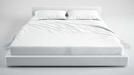 A pristine white bed, freshly made, with crisp sheets and pillows, ready for a peaceful slumber.