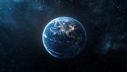Naklejka premium A beautiful blue planet floating in the vast dark outer space