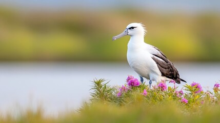 Obraz premium White and Grey Bird on a Bank