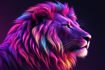 A Lion with a Stunning, Multicolored Rainbow Mane – A Creative Illustration. Generative AI