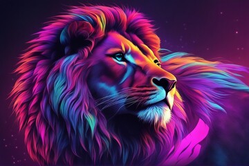 A Lion with a Stunning, Multicolored Rainbow Mane – A Creative Illustration. Generative AI