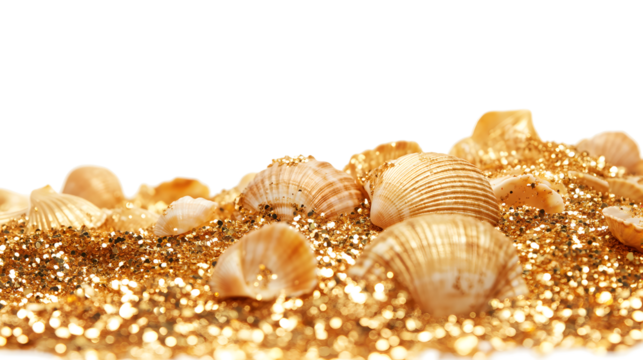 A pile of gold shells and glitter