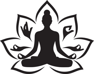 Meditation yoga silhouette vector Illustration logo icon clipart Black and white 