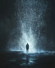 Obraz premium Enigmatic Figure Surrounded by Shimmering Light and Mystery