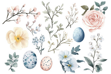 A Vibrant Arrangement of Floral Elements and Decorative Eggs Set Against a Dark Background, Celebrating the Beauty of Springtime and Easter Themes