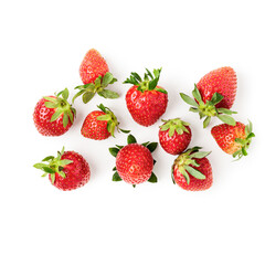 Strawberry berries pile photography isolated on white background. Clipping path. Original shadow.