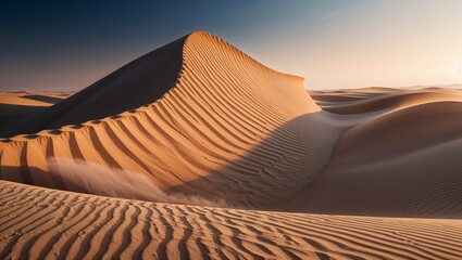 Sunset over the sand dunes of the Sahara Desert