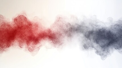 Obraz premium Red and gray smoke plumes blend, creating an abstract, flowing design against a white backdrop