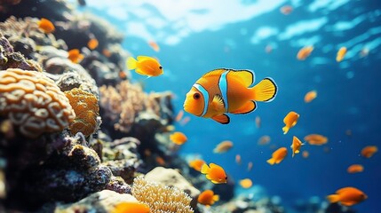 Obraz premium Clownfish Haven: Vibrant Reef Scene with Ocellaris Clownfish
