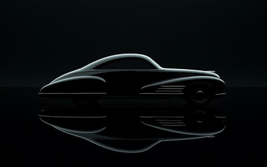 Naklejka premium Classic car silhouette, dark background