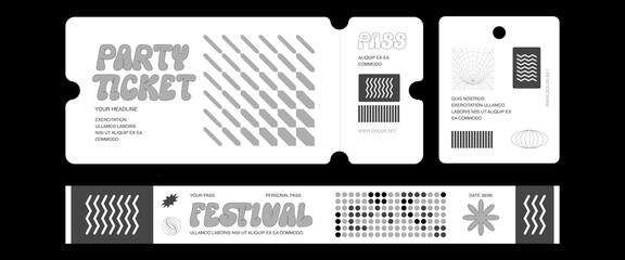 Control ticket bracelets for events, disco, festival, fan zone, party, staff. Vector mockup of a festival bracelet in a futuristic style.	
