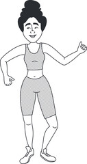 Dancing young woman. Happy female character in doodle style.