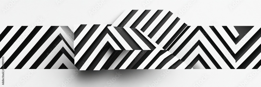 Poster abstract black and white geometric shapes, creating optical illusion of depth and movement