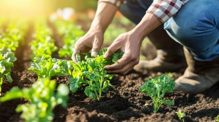 Organic farm worker cultivating crops under the sun
