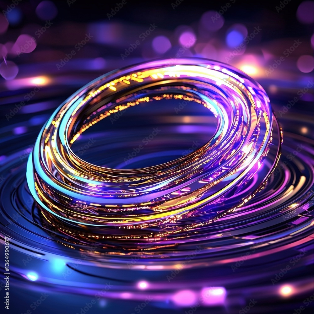 Poster captivating of water surrounded by colorful lights creating a stunning visual display at night