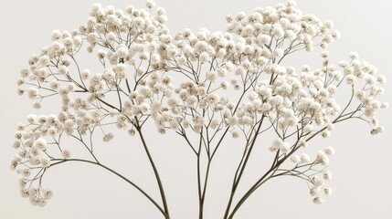 Obraz premium Delicate White Flowers on Thin Stems Against Plain Background for Nature and Floral Photography