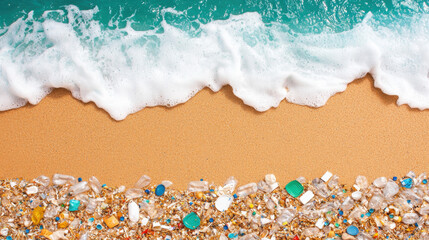 Obraz premium beach littered with plastic waste highlights urgent need for sustainable practices to achieve development goals of cleaner planet