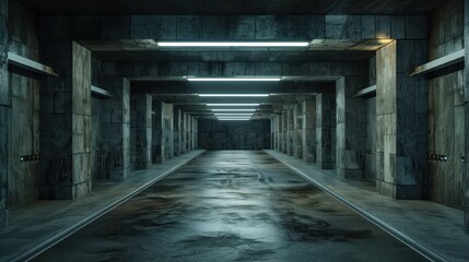 Obraz premium Empty Industrial Space with Concrete Walls and Ambient Lighting
