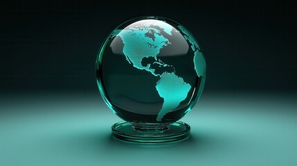 Glowing Glass Globe with North and South America on Dark Background in Modern Style