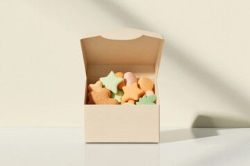Colorful shapes in simple box create playful, inviting atmospher