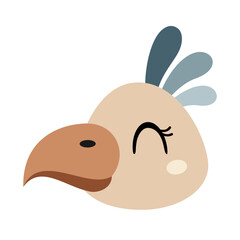 Cute parrot face isolated cartoon design. Jungle, safari, savanna, tropical, woodland bird clipart, hand drawn vector illustration in flat style