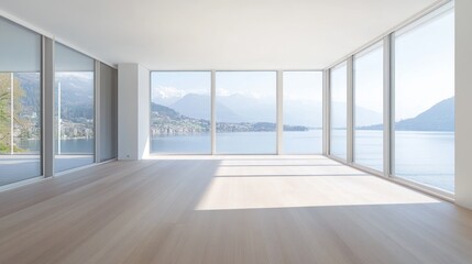 Fototapeta premium Empty Modern Apartment with Lake View