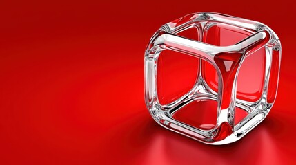 Transparent Cube on Red Background with Modern Aesthetic Appeal