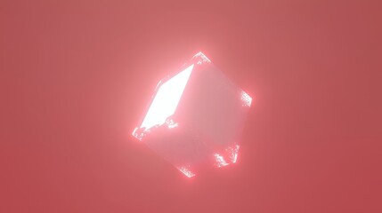 Abstract glowing cube in a soft pink background with illumination