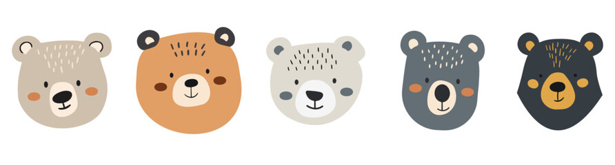 Clip art hand drawn vector illustration of a cute funny bears isolated objects on white background