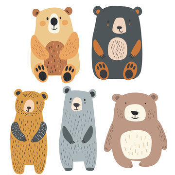 Clip art hand drawn vector illustration of a cute funny bears isolated objects on white background
