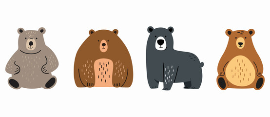 Clip art hand drawn vector illustration of a cute funny bears isolated objects on white background