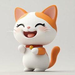 Fototapeta premium Cute and cheerful 3D illustration of happy cat character in playful style showcasing joy and charm