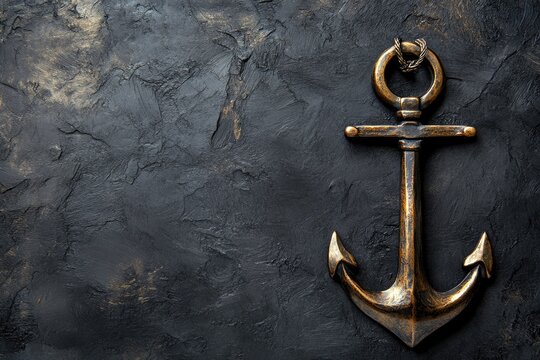 Anchor Decor. Antique Bronze Sailor Object on Blank Black Background
