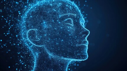 Obraz premium digital human head constructed with glowing dots and interconnected lines symbolizing artificial intelligence and futuristic technology