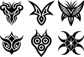 Collection Of Tribal Shapes With A Stiff Touch And Symmetrical Neo Tribal Pattern Cyber ​​Gothic Elements On White Background