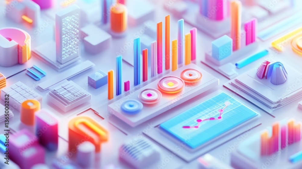 Aufkleber e-commerce growth sales trends. abstract data visualization colorful 3d charts and graphs.